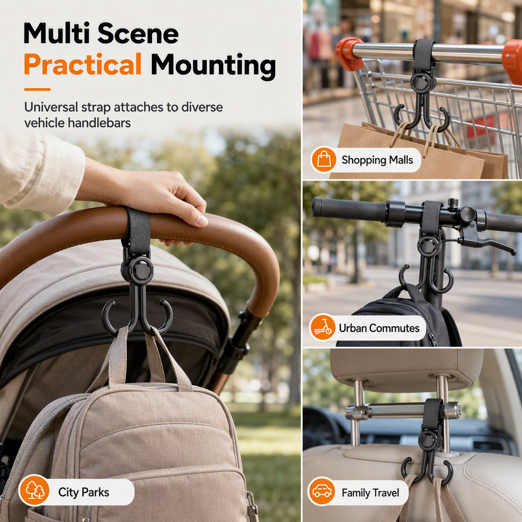 ⏳Time-Limited Special⏰360 Degree Rotatable Double Stroller Hooks – Heavy Load, Multi-scene, Easy Install ✨
