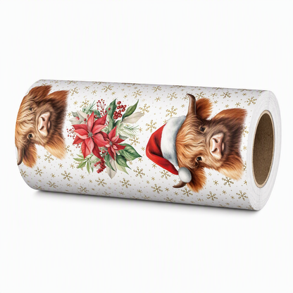 ⏳Holiday Offers🎄Christmas Highland Cow & Floral Gift Wrapping Paper Roll – 43x500cm Holiday Present Wrap for Christmas Gifts, Parties & Crafting ✨