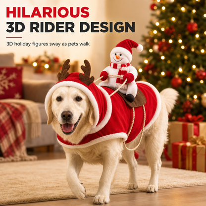 Red Pet Dog Christmas Costume Santa Claus Riding Outfit with Adjustable Chest Strap