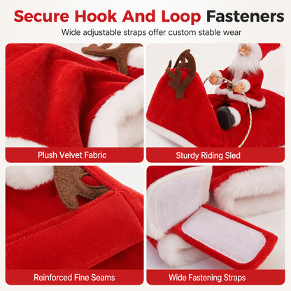 Red Pet Dog Christmas Costume Santa Claus Riding Outfit with Adjustable Chest Strap