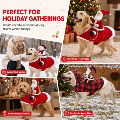 Red Pet Dog Christmas Costume Santa Claus Riding Outfit with Adjustable Chest Strap