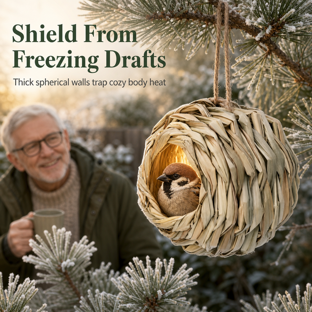 🐦🪺Hand-Woven Spherical Straw Bird Nest | Dense-Weave Shelter Ornament for Backyard Birds🌾