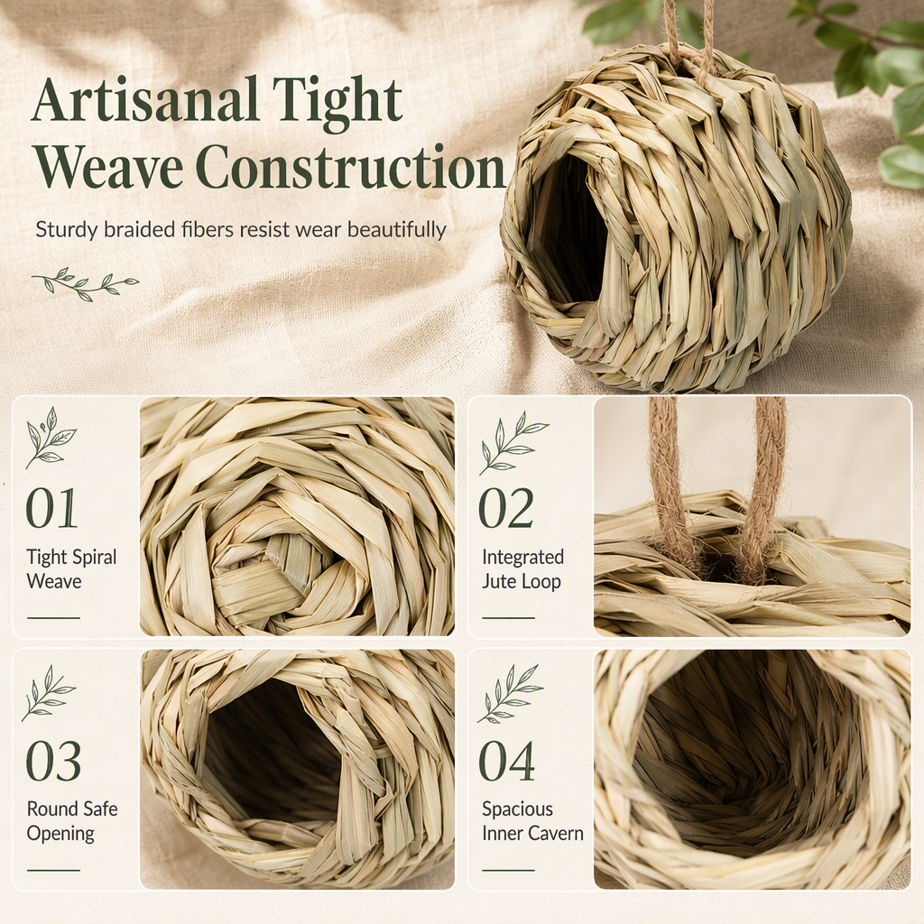 🐦🪺Hand-Woven Spherical Straw Bird Nest | Dense-Weave Shelter Ornament for Backyard Birds🌾