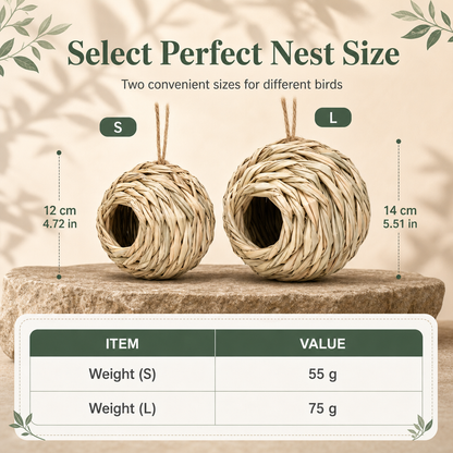 🐦🪺Hand-Woven Spherical Straw Bird Nest | Dense-Weave Shelter Ornament for Backyard Birds🌾