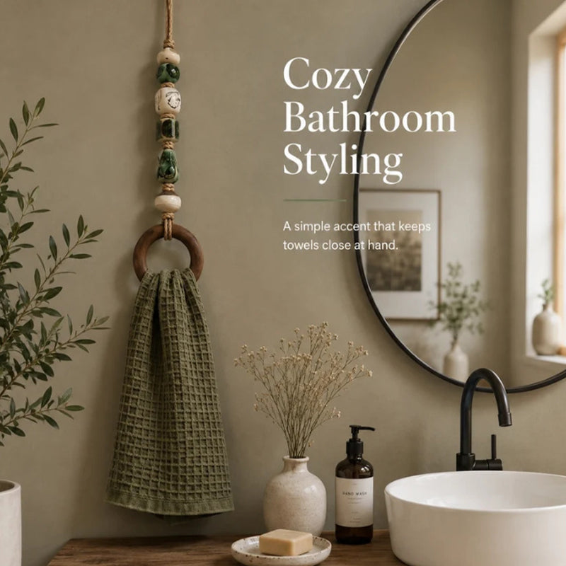 Decorative Beaded Towel Hanger with Wooden Ring