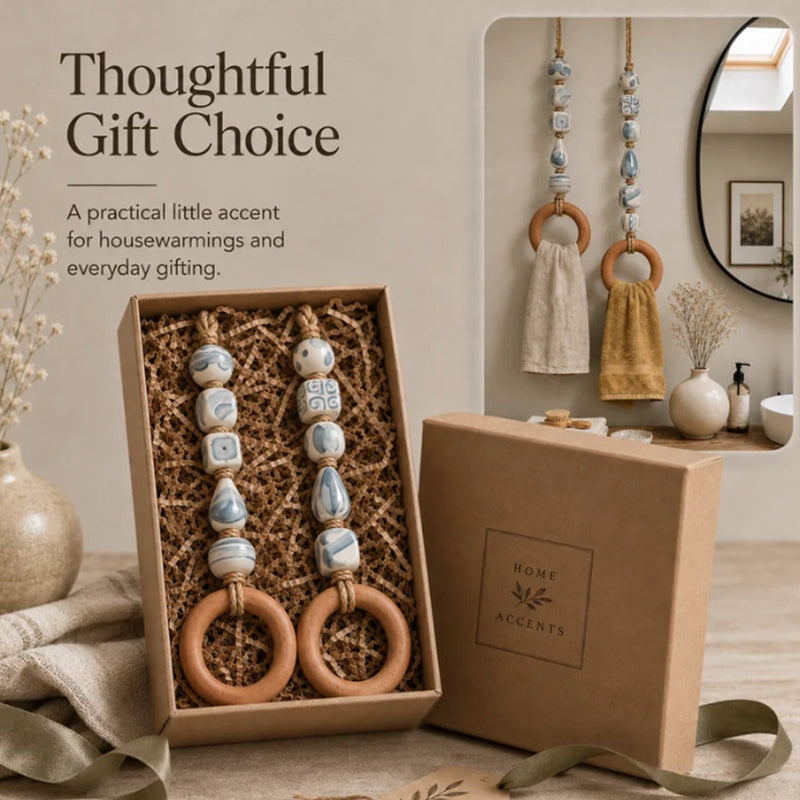 Decorative Beaded Towel Hanger with Wooden Ring