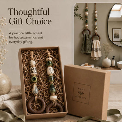 Decorative Beaded Towel Hanger with Wooden Ring