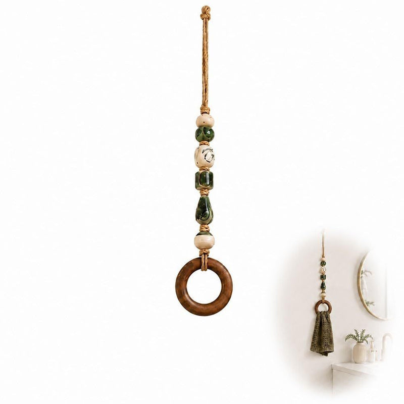 Decorative Beaded Towel Hanger with Wooden Ring