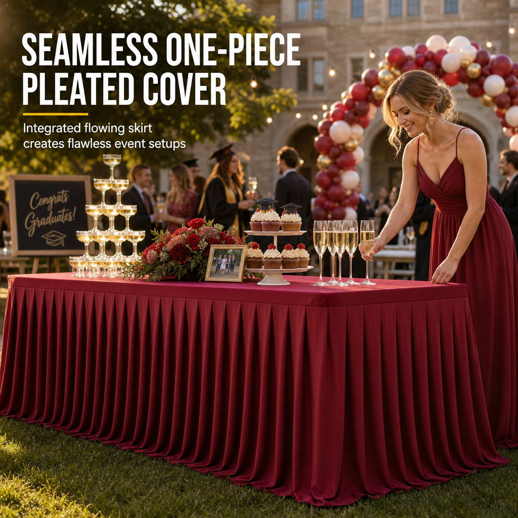 🎉 LIMITED-TIME 50% OFF! ✨ Pleated Table Skirt for Events – Elegant, Wrinkle-Free, Reusable 🎊