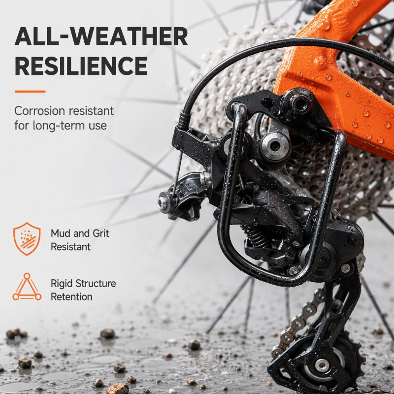 🚲50% OFF NOW!💯Rear Derailleur Guard – Solid Steel Bicycle Derailleur Shield, Impact Resistant Anti-Rust Protector, Quick Install Universal Fit for Mountain Bikes