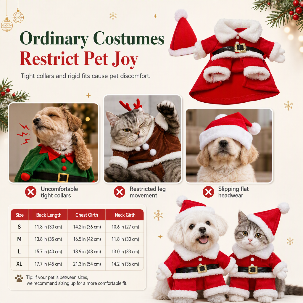 📢📢50% OFF !! ⏰Christmas Pet Costume for Dogs and Cats Autumn Winter Holiday Outfits featuring Santa Claus Suits and Snowflake Capes