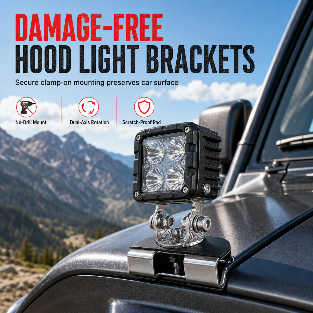 📢📢50% OFF !! ⏰ 1 Pair Car Engine Hood LED Light Bar Mounting Brackets Clamp Holders for Work Lights Modification