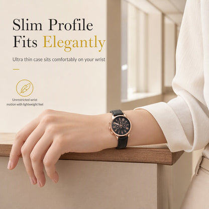 Simple Women's Quartz Watch with Leather Strap and Three-Eye Dial