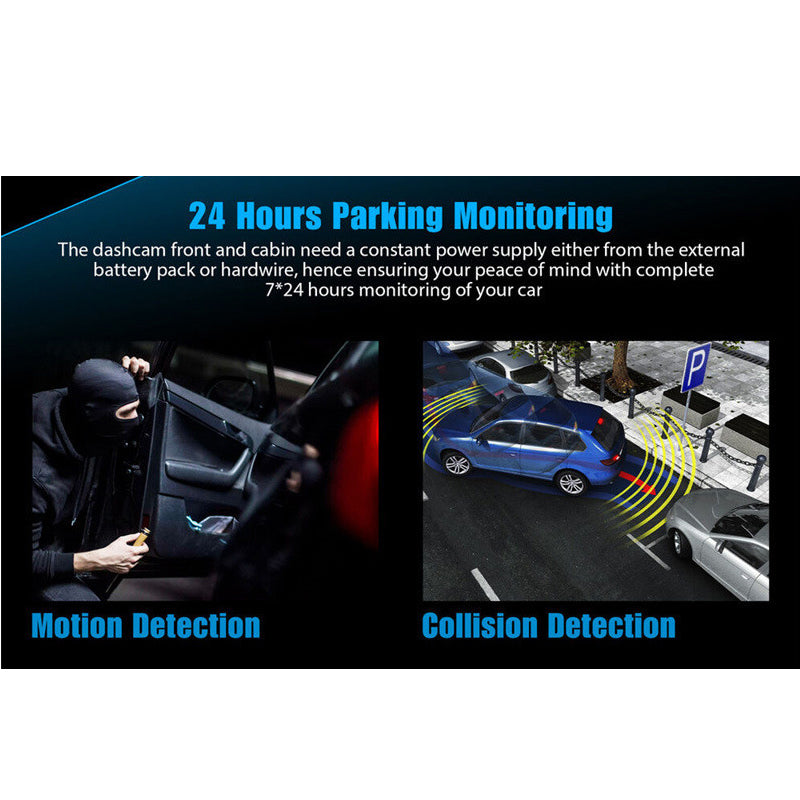 🚗 Triple Camera Dash Cam: 1080P Full HD, Front/Interior/Rear, Night Vision, G-Sensor, Parking Mode