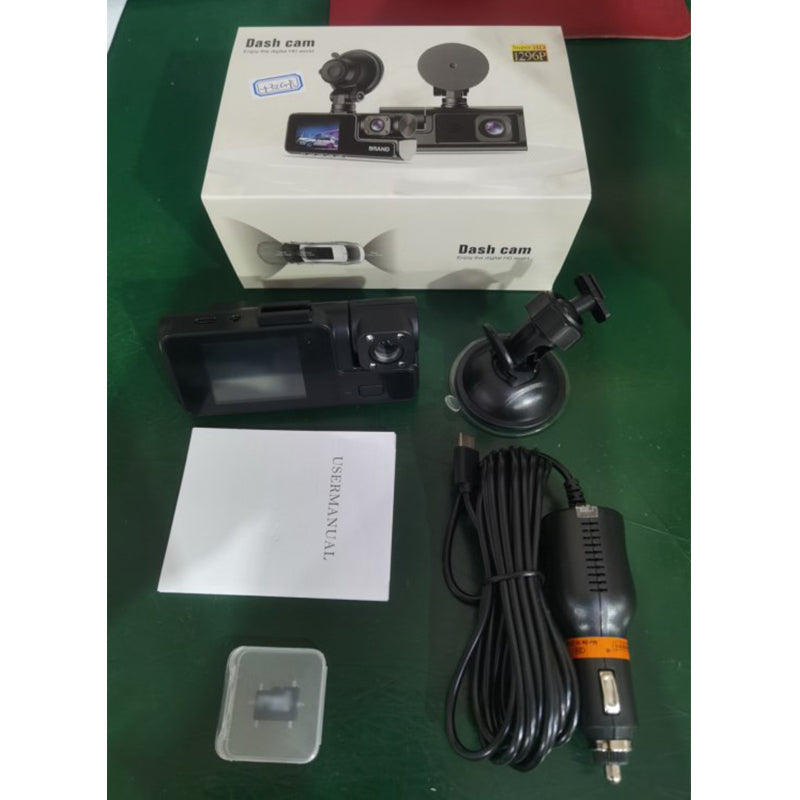 🚗 Triple Camera Dash Cam: 1080P Full HD, Front/Interior/Rear, Night Vision, G-Sensor, Parking Mode