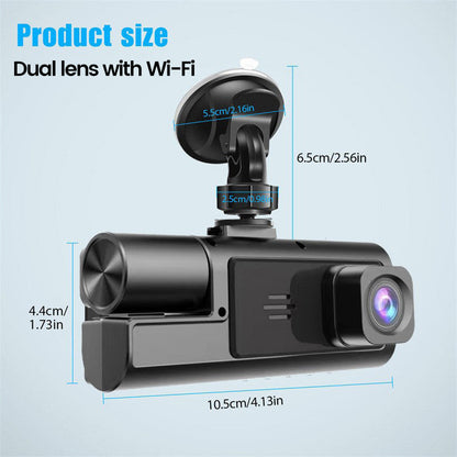 🚗 Triple Camera Dash Cam: 1080P Full HD, Front/Interior/Rear, Night Vision, G-Sensor, Parking Mode