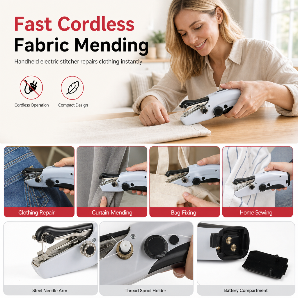 Mini Handheld Electric Sewing Machine Portable Household Sewing Device for Thick Fabrics