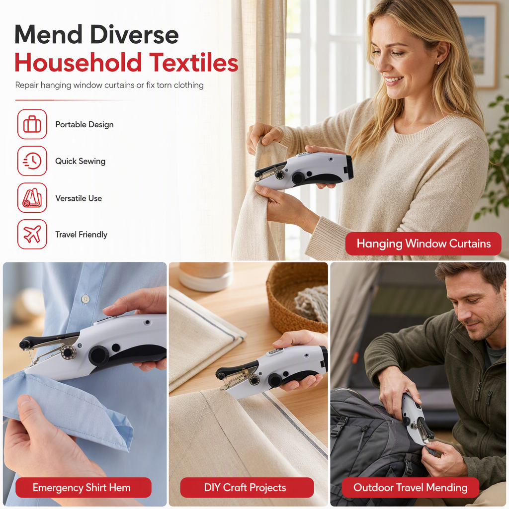 Mini Handheld Electric Sewing Machine Portable Household Sewing Device for Thick Fabrics