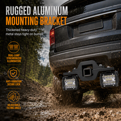 Trailer Tow Hitch Mounting Bracket for Dual LED Pods Work Lights and Backup Reverse Lights on Pickup Trucks and SUVs