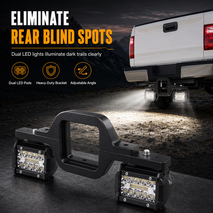 Trailer Tow Hitch Mounting Bracket for Dual LED Pods Work Lights and Backup Reverse Lights on Pickup Trucks and SUVs