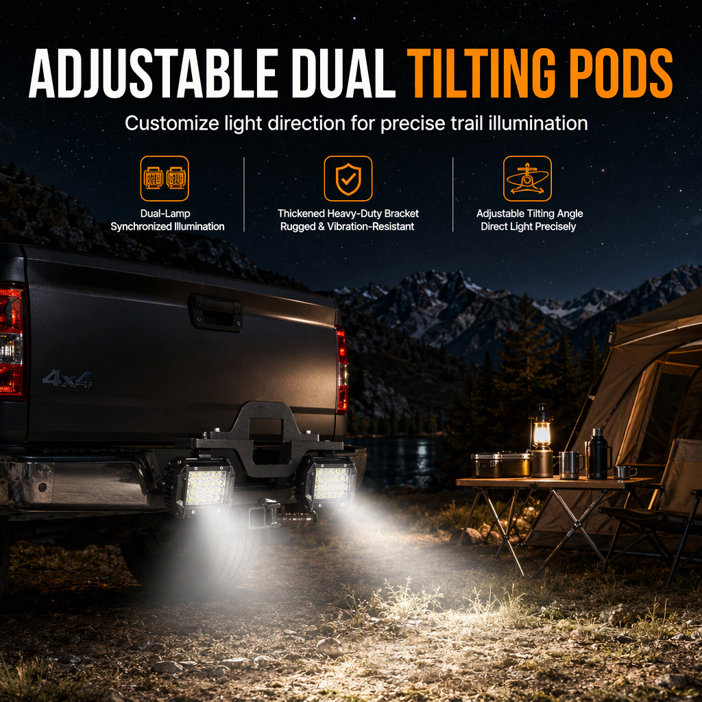 Trailer Tow Hitch Mounting Bracket for Dual LED Pods Work Lights and Backup Reverse Lights on Pickup Trucks and SUVs