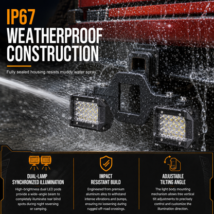Trailer Tow Hitch Mounting Bracket for Dual LED Pods Work Lights and Backup Reverse Lights on Pickup Trucks and SUVs