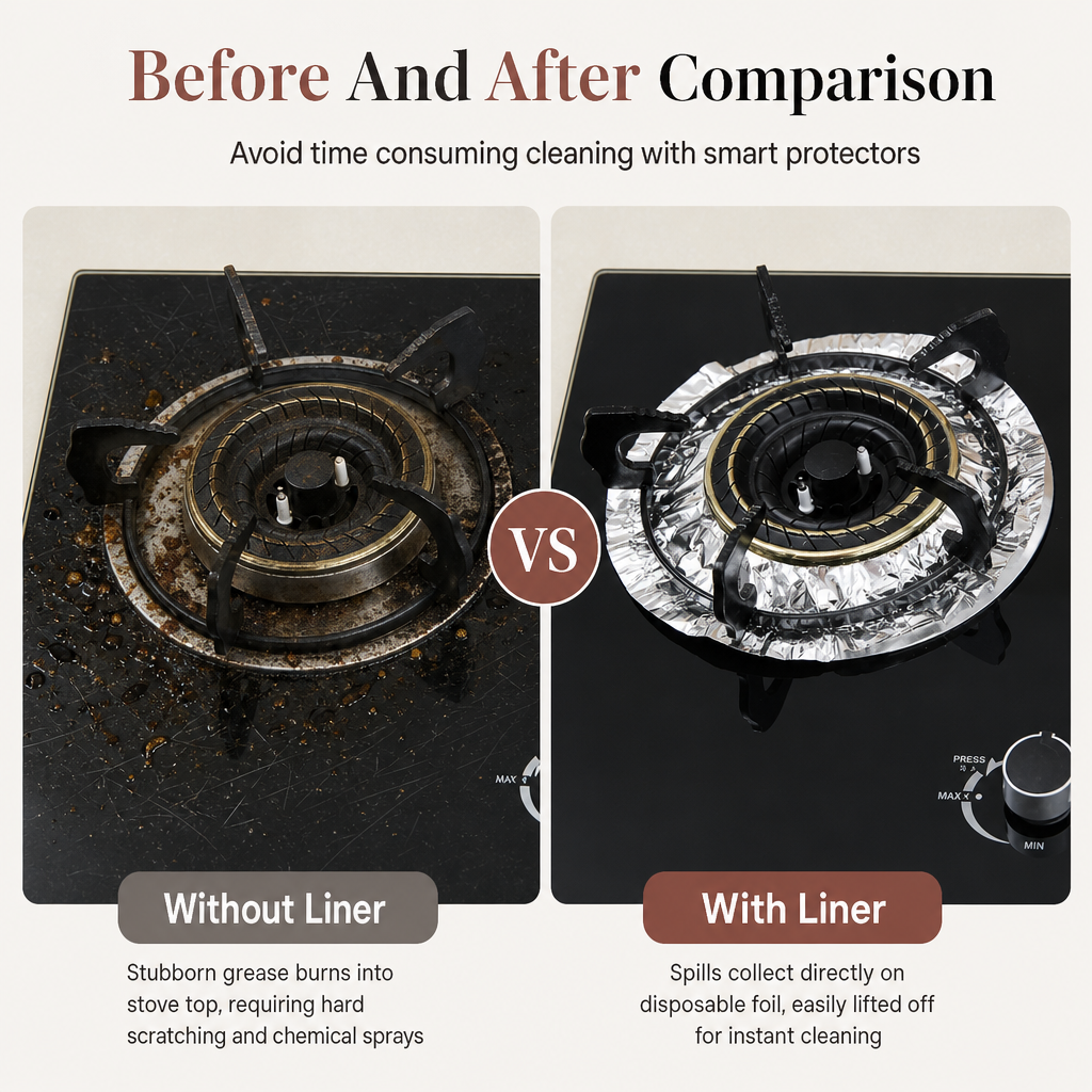 🍳 LIMITED‑TIME 50% OFF! 🔥 10‑Pack Heavy‑Duty Foil Gas Stove Burner Liners – Deep Well Spill Capture & Cooktop Protection 🛡️