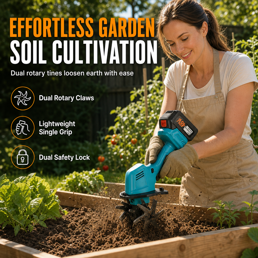 🌱 LIMITED-TIME 50% OFF! ⚙️ Cordless Handheld Mini Tiller – Lightweight, Powerful, Portable ✨