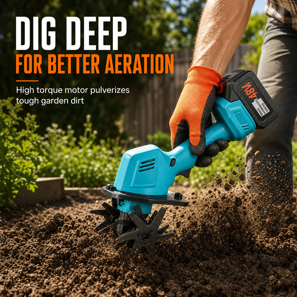 🌱 LIMITED-TIME 50% OFF! ⚙️ Cordless Handheld Mini Tiller – Lightweight, Powerful, Portable ✨
