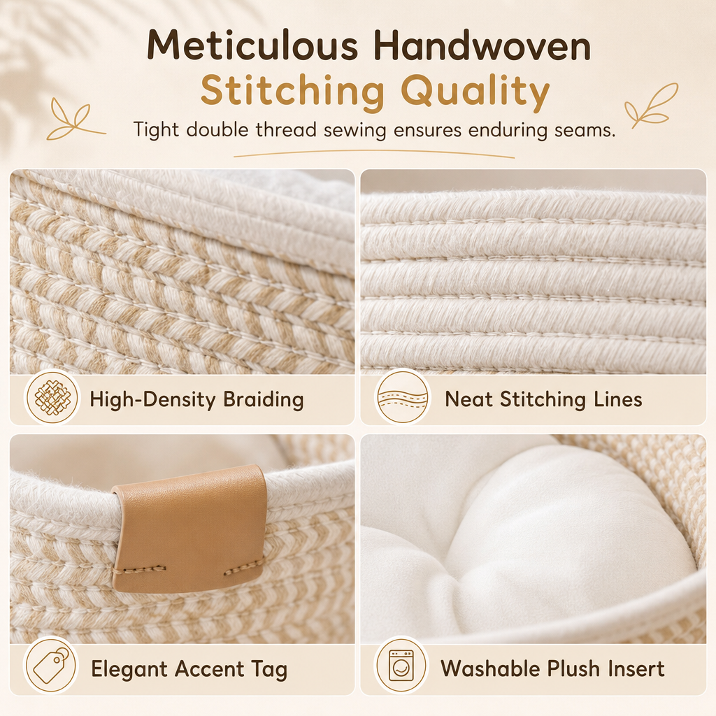 🐱 50% OFF! ✨ Integrated Cat Bed & Scratching Board – Cozy Braided Cotton Walls with Shape Retention, Plush Removable Cushion & Durable Scratch-Resistant Design – Handwoven Stitching with Leather Accents for Indoor Cats 🛏️