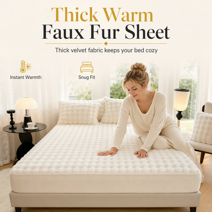 ⏳🔥LIMITED-TIME 50% OFF! ⏰Soft Rabbit Plush and Milk Velvet Fitted Sheet Mattress Cover Dustproof Mattress Protector