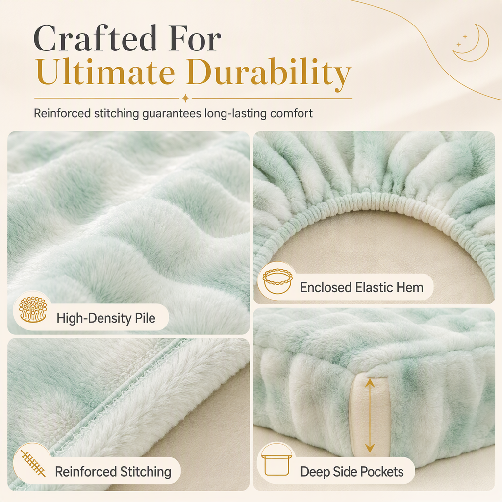 ⏳🔥LIMITED-TIME 50% OFF! ⏰Soft Rabbit Plush and Milk Velvet Fitted Sheet Mattress Cover Dustproof Mattress Protector