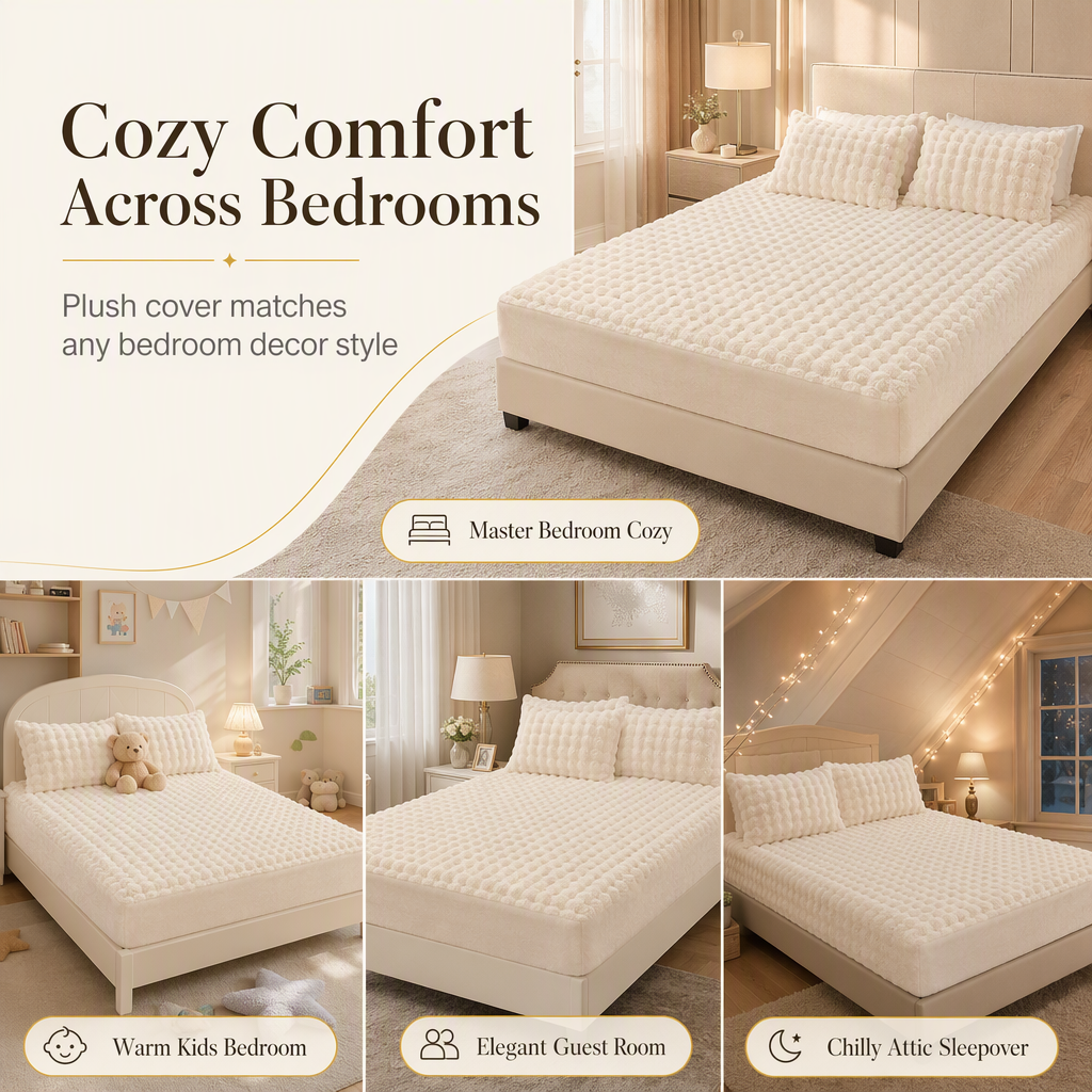 ⏳🔥LIMITED-TIME 50% OFF! ⏰Soft Rabbit Plush and Milk Velvet Fitted Sheet Mattress Cover Dustproof Mattress Protector