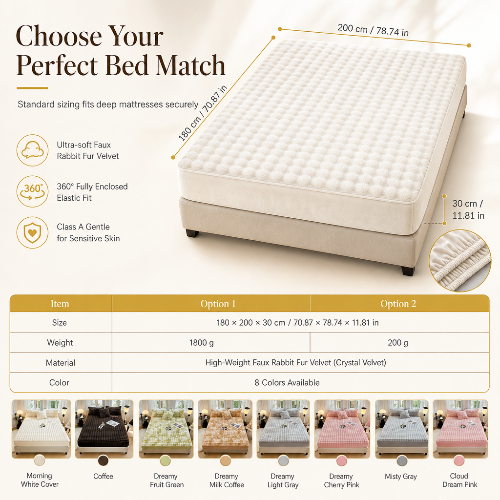 ⏳🔥LIMITED-TIME 50% OFF! ⏰Soft Rabbit Plush and Milk Velvet Fitted Sheet Mattress Cover Dustproof Mattress Protector