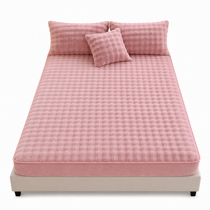 ⏳🔥LIMITED-TIME 50% OFF! ⏰Soft Rabbit Plush and Milk Velvet Fitted Sheet Mattress Cover Dustproof Mattress Protector