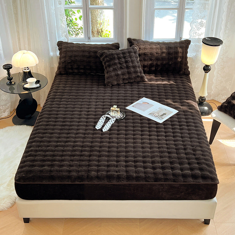 ⏳🔥LIMITED-TIME 50% OFF! ⏰Soft Rabbit Plush and Milk Velvet Fitted Sheet Mattress Cover Dustproof Mattress Protector