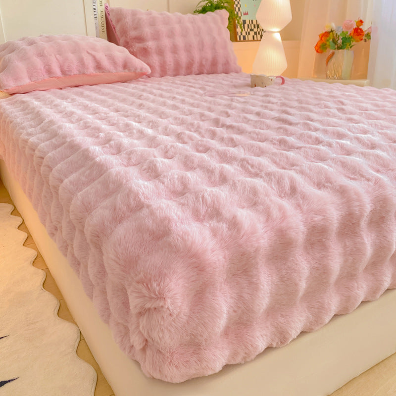 ⏳🔥LIMITED-TIME 50% OFF! ⏰Soft Rabbit Plush and Milk Velvet Fitted Sheet Mattress Cover Dustproof Mattress Protector