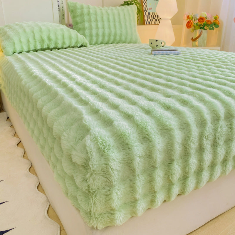 ⏳🔥LIMITED-TIME 50% OFF! ⏰Soft Rabbit Plush and Milk Velvet Fitted Sheet Mattress Cover Dustproof Mattress Protector