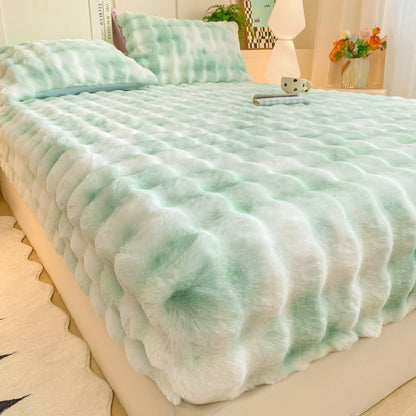 ⏳🔥LIMITED-TIME 50% OFF! ⏰Soft Rabbit Plush and Milk Velvet Fitted Sheet Mattress Cover Dustproof Mattress Protector
