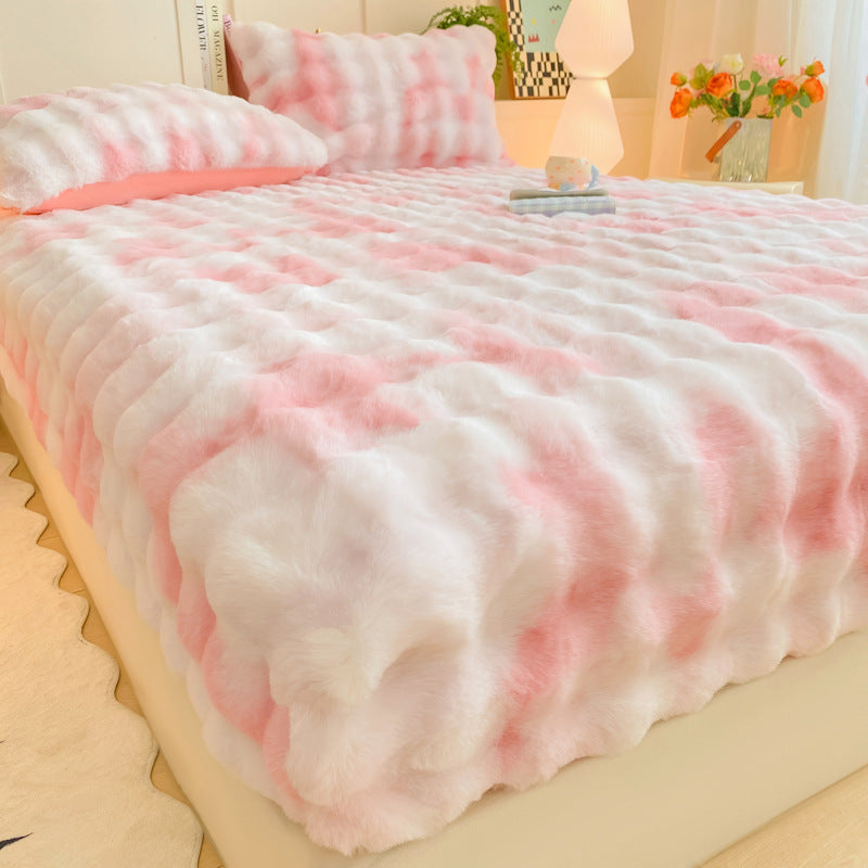 ⏳🔥LIMITED-TIME 50% OFF! ⏰Soft Rabbit Plush and Milk Velvet Fitted Sheet Mattress Cover Dustproof Mattress Protector