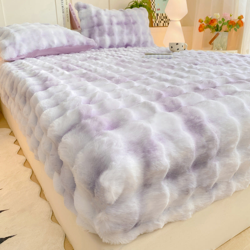 ⏳🔥LIMITED-TIME 50% OFF! ⏰Soft Rabbit Plush and Milk Velvet Fitted Sheet Mattress Cover Dustproof Mattress Protector