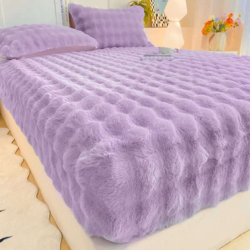 ⏳🔥LIMITED-TIME 50% OFF! ⏰Soft Rabbit Plush and Milk Velvet Fitted Sheet Mattress Cover Dustproof Mattress Protector