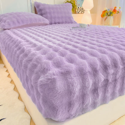 ⏳🔥LIMITED-TIME 50% OFF! ⏰Soft Rabbit Plush and Milk Velvet Fitted Sheet Mattress Cover Dustproof Mattress Protector