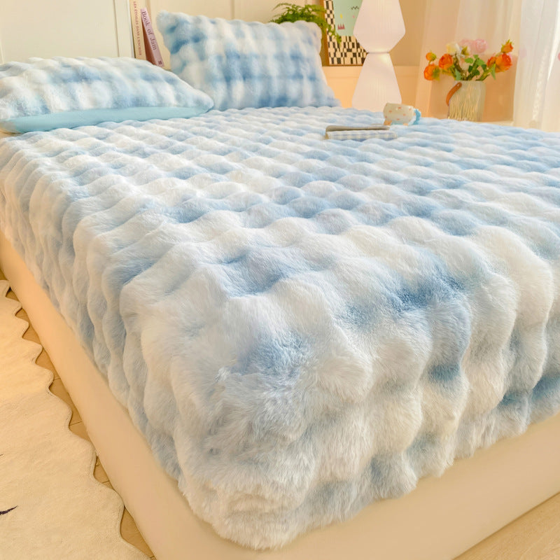 ⏳🔥LIMITED-TIME 50% OFF! ⏰Soft Rabbit Plush and Milk Velvet Fitted Sheet Mattress Cover Dustproof Mattress Protector