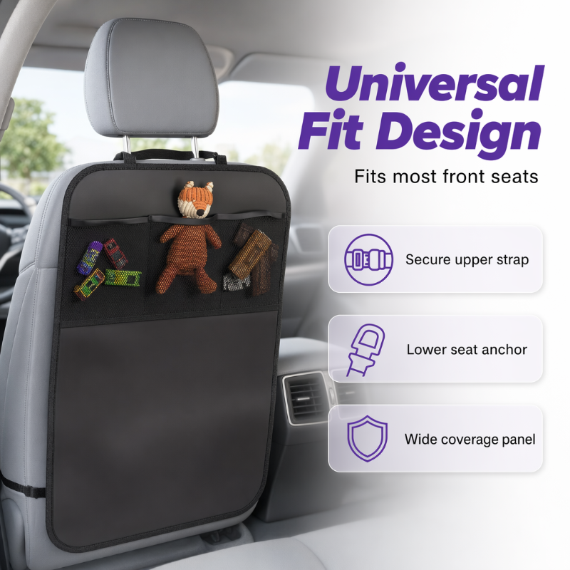 📢📢50% OFF !! ⏰Car Backseat Kick Mat Protector: Waterproof, Storage Pockets🚗
