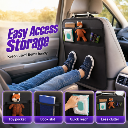 📢📢50% OFF !! ⏰Car Backseat Kick Mat Protector: Waterproof, Storage Pockets🚗