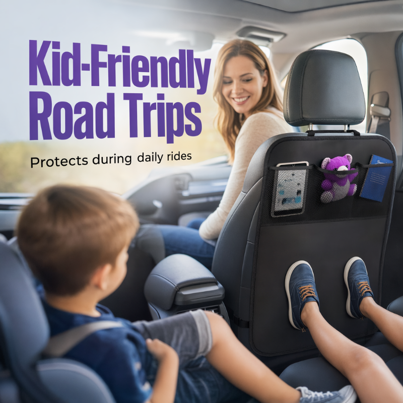 📢📢50% OFF !! ⏰Car Backseat Kick Mat Protector: Waterproof, Storage Pockets🚗