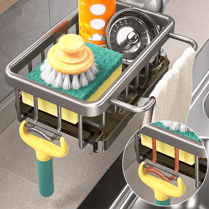 Faucet‑Mounted Sink‑Sponge‑Holder | Tool‑Free Install, Removable‑Drip‑Tray & Side‑Hook🏠