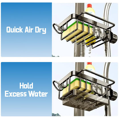 Faucet‑Mounted Sink‑Sponge‑Holder | Tool‑Free Install, Removable‑Drip‑Tray & Side‑Hook🏠