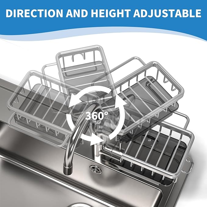 Faucet‑Mounted Sink‑Sponge‑Holder | Tool‑Free Install, Removable‑Drip‑Tray & Side‑Hook🏠